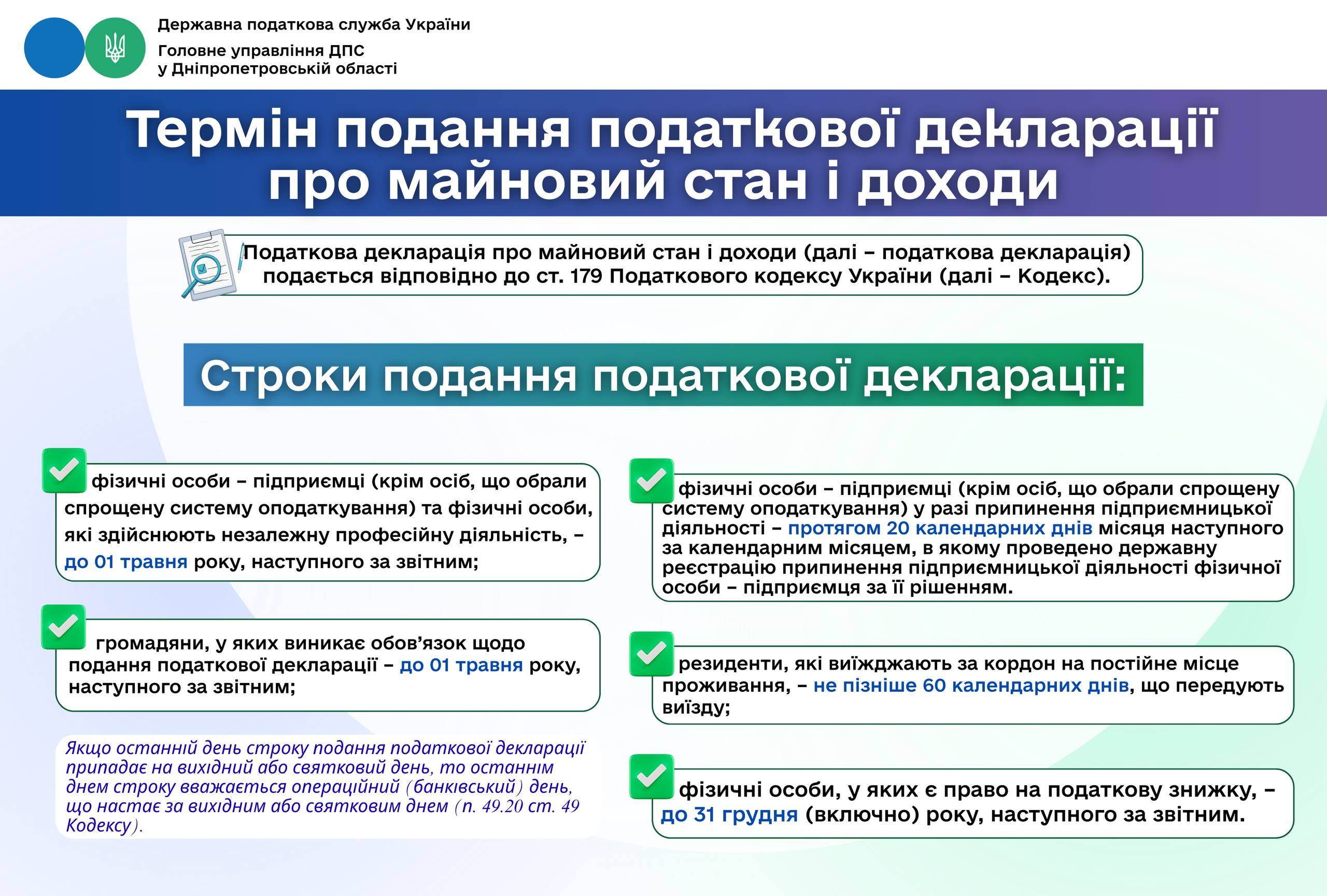 Термін подання податкової декларації про майновий стан і доходи