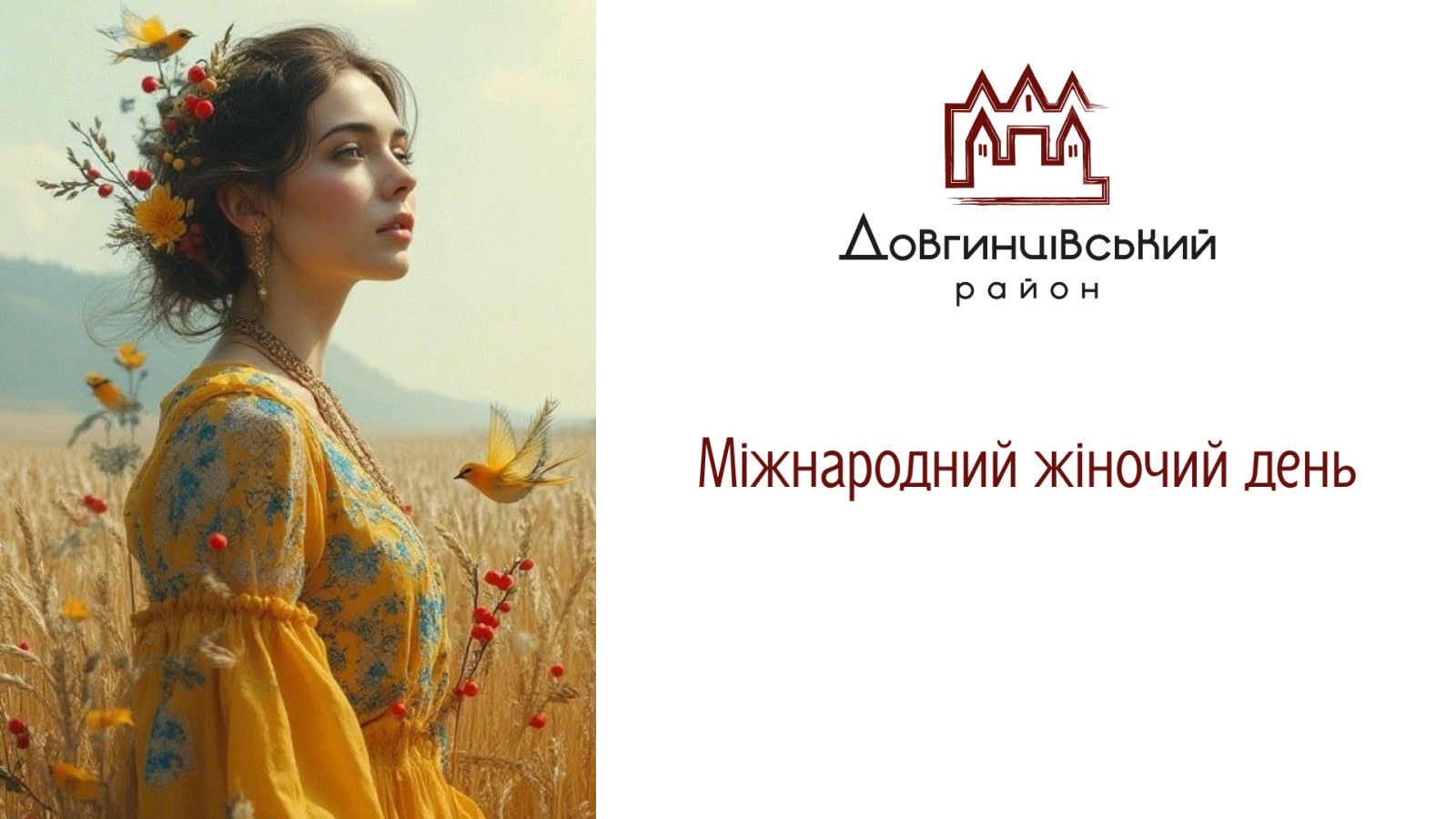 Фото жінки, напис Міжнародний жіночий день