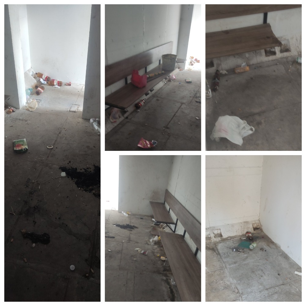 Колаж фото мобільного укриття зі сміттям