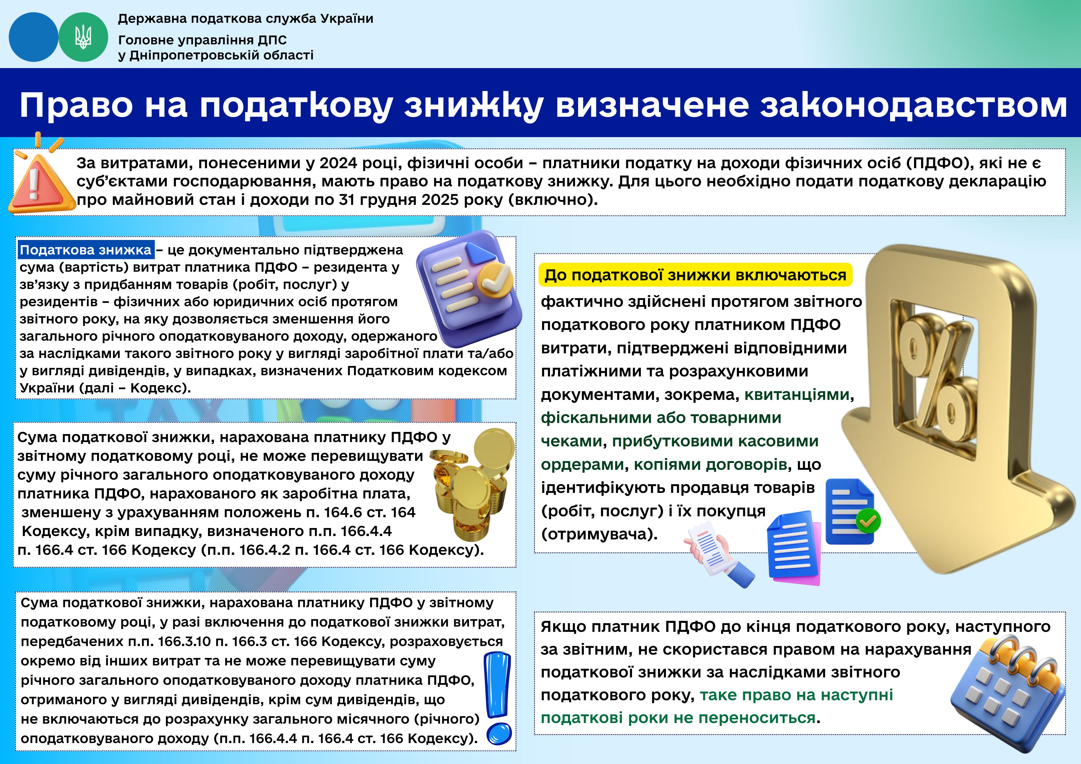 Право на податкову знижку визначене законодавством